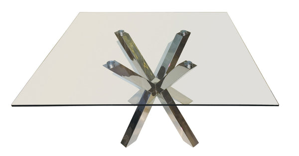 HomeRoots 60" Clear Glass Square Dining Table with Silver Cross-Leg Base – Modern, Elegant & Versatile Design 555136