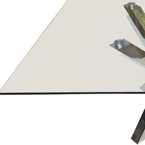 HomeRoots 60" Clear Glass Square Dining Table with Silver Cross-Leg Base – Modern, Elegant & Versatile Design 555136