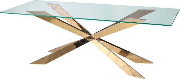 HomeRoots 72" Modern Clear Glass Dining Table with Gold Metal Cross Legs – Sleek, Stylish, and Versatile! 555140