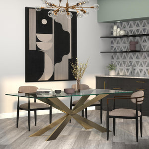HomeRoots 72" Modern Clear Glass Dining Table with Gold Metal Cross Legs – Sleek, Stylish, and Versatile! 555140