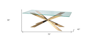 HomeRoots 72" Modern Clear Glass Dining Table with Gold Metal Cross Legs – Sleek, Stylish, and Versatile! 555140
