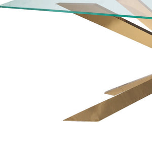 HomeRoots 72" Modern Clear Glass Dining Table with Gold Metal Cross Legs – Sleek, Stylish, and Versatile! 555140