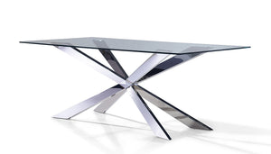 HomeRoots 72" Elegant Clear Glass Dining Table with Polished Silver Cross-Leg Base – Seats 6, Modern Design 555141