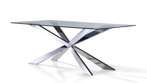 HomeRoots 72" Elegant Clear Glass Dining Table with Polished Silver Cross-Leg Base – Seats 6, Modern Design 555141