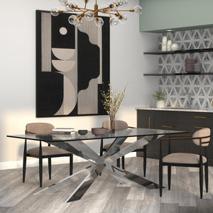 HomeRoots 72" Elegant Clear Glass Dining Table with Polished Silver Cross-Leg Base – Seats 6, Modern Design 555141