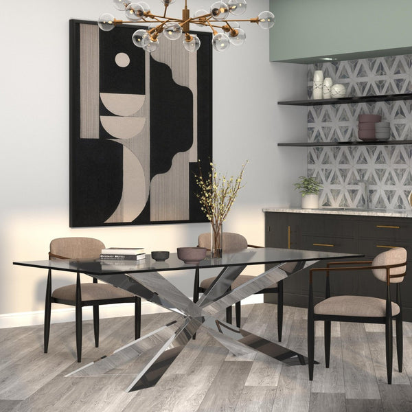 HomeRoots 72" Elegant Clear Glass Dining Table with Polished Silver Cross-Leg Base – Seats 6, Modern Design 555141
