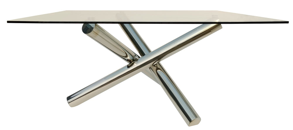 HomeRoots 60" Modern Clear Glass Square Dining Table with Silver Cross-Leg Base - Elegant & Versatile Design 555142