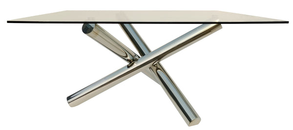 HomeRoots 60" Modern Clear Glass Square Dining Table with Silver Cross-Leg Base - Elegant & Versatile Design 555142