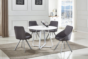 HomeRoots 43" Modern Round Dining Table with Sleek White Finish and Sturdy Metal Sled Base for 6 People 555143