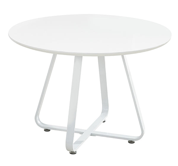 HomeRoots 43" Modern Round Dining Table with Sleek White Finish and Sturdy Metal Sled Base for 6 People 555143