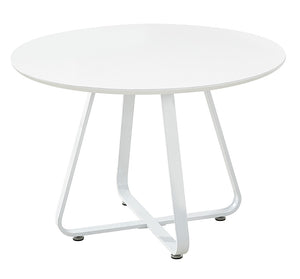 HomeRoots 43" Modern Round Dining Table with Sleek White Finish and Sturdy Metal Sled Base for 6 People 555143