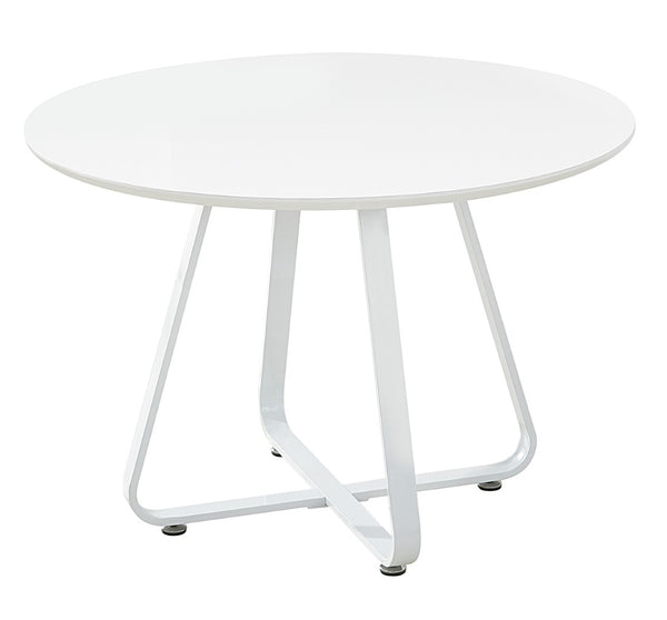 HomeRoots 43" Modern Round Dining Table with Sleek White Finish and Sturdy Metal Sled Base for 6 People 555143