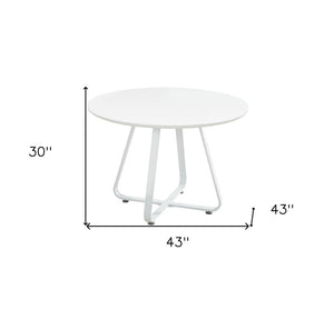 HomeRoots 43" Modern Round Dining Table with Sleek White Finish and Sturdy Metal Sled Base for 6 People 555143
