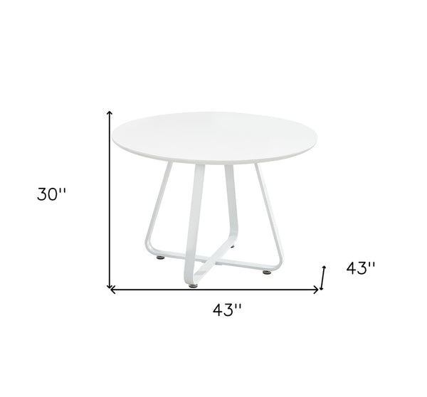 HomeRoots 43" Modern Round Dining Table with Sleek White Finish and Sturdy Metal Sled Base for 6 People 555143