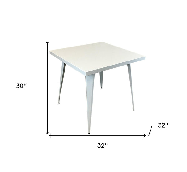 HomeRoots 32" White Square Dining Table - Modern Minimalist Steel Design for Compact Spaces, Seats 6 Comfortably 555146