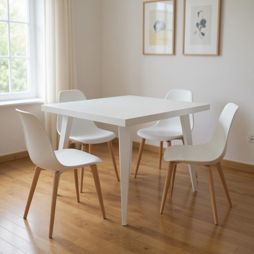 HomeRoots 32" White Square Dining Table - Modern Minimalist Steel Design for Compact Spaces, Seats 6 Comfortably 555146