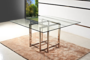 HomeRoots 59" Clear Glass Dining Table with Gold Trestle Base – Modern Minimalist Design for Any Space 555147