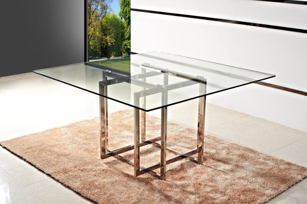 HomeRoots 59" Clear Glass Dining Table with Gold Trestle Base – Modern Minimalist Design for Any Space 555147