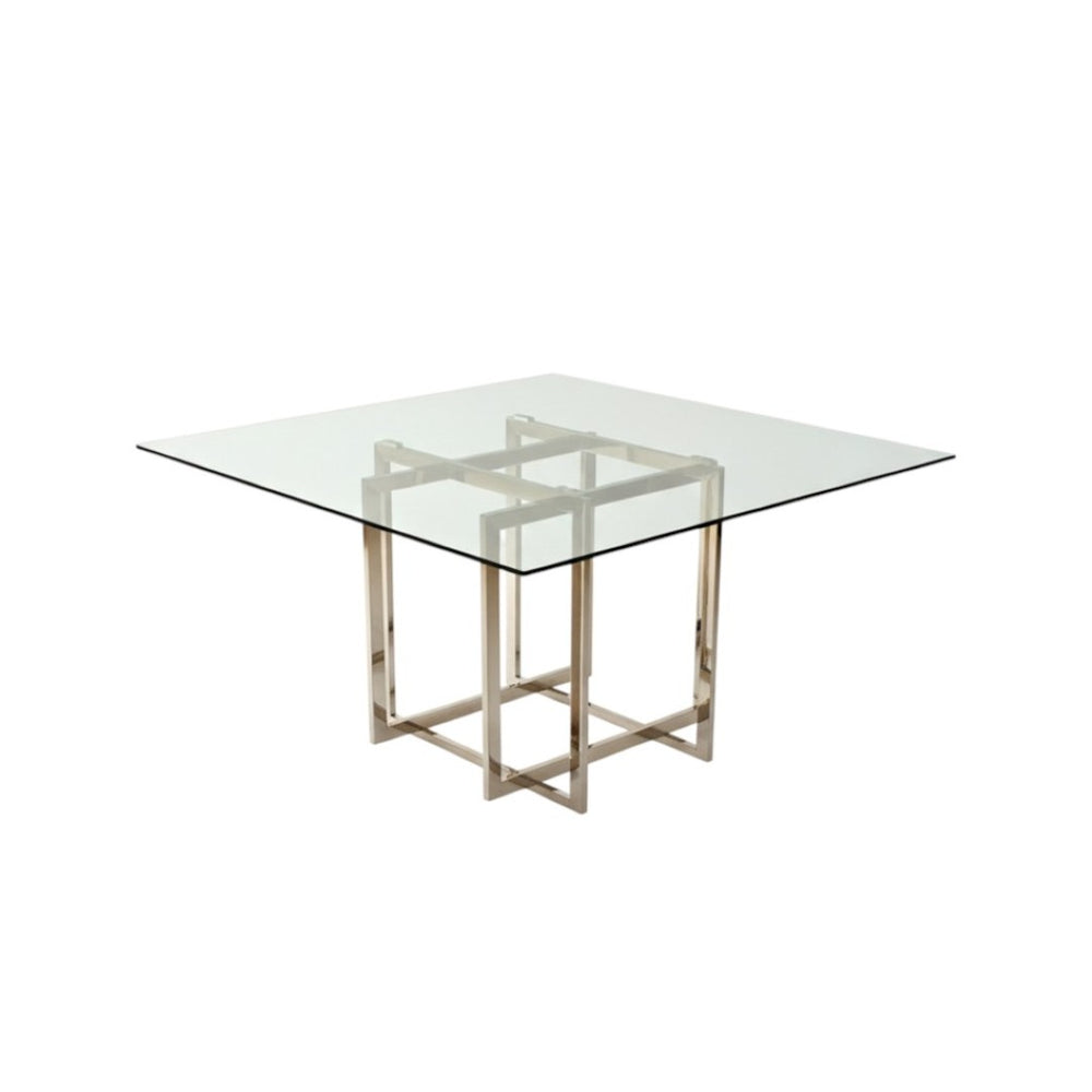 HomeRoots 59" Clear Glass Dining Table with Gold Trestle Base – Modern Minimalist Design for Any Space 555147