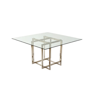 HomeRoots 59" Clear Glass Dining Table with Gold Trestle Base – Modern Minimalist Design for Any Space 555147
