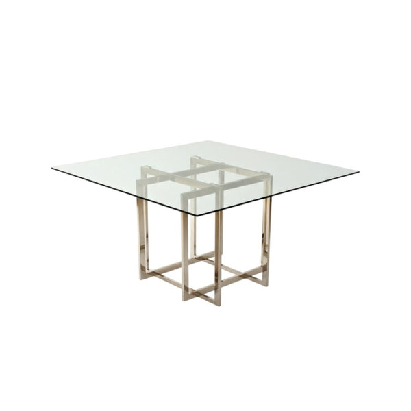 HomeRoots 59" Clear Glass Dining Table with Gold Trestle Base – Modern Minimalist Design for Any Space 555147
