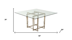 HomeRoots 59" Clear Glass Dining Table with Gold Trestle Base – Modern Minimalist Design for Any Space 555147