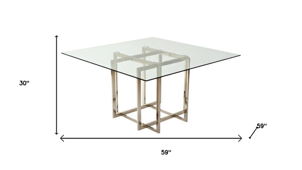 HomeRoots 59" Clear Glass Dining Table with Gold Trestle Base – Modern Minimalist Design for Any Space 555147