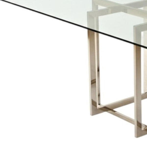 HomeRoots 59" Clear Glass Dining Table with Gold Trestle Base – Modern Minimalist Design for Any Space 555147