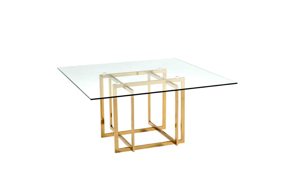 HomeRoots 59" Contemporary Clear Glass Square Dining Table with Silver Metal Pedestal Base for 6 People 555148