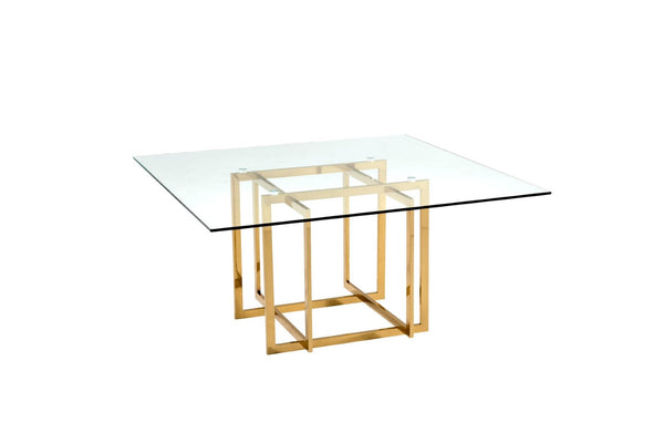 HomeRoots 59" Contemporary Clear Glass Square Dining Table with Silver Metal Pedestal Base for 6 People 555148