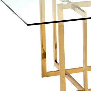 HomeRoots 59" Contemporary Clear Glass Square Dining Table with Silver Metal Pedestal Base for 6 People 555148