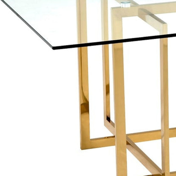 HomeRoots 59" Contemporary Clear Glass Square Dining Table with Silver Metal Pedestal Base for 6 People 555148