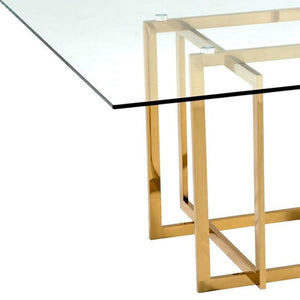 HomeRoots 59" Contemporary Clear Glass Square Dining Table with Silver Metal Pedestal Base for 6 People 555148