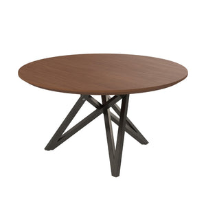 HomeRoots 47" Modern Round Dining Table with Brown Wood Top & Gray Stainless Steel Cross-Leg Base, Seats 6 555149
