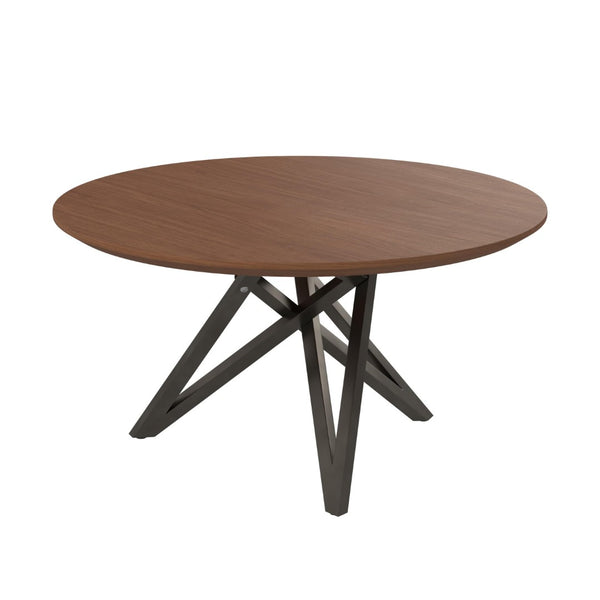 HomeRoots 47" Modern Round Dining Table with Brown Wood Top & Gray Stainless Steel Cross-Leg Base, Seats 6 555149