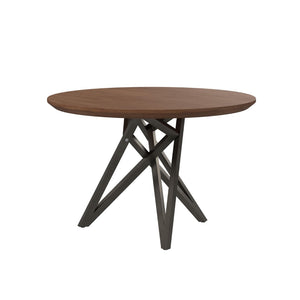 HomeRoots 47" Modern Round Dining Table with Brown Wood Top & Gray Stainless Steel Cross-Leg Base, Seats 6 555149