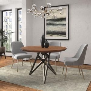 HomeRoots 47" Modern Round Dining Table with Brown Wood Top & Gray Stainless Steel Cross-Leg Base, Seats 6 555149