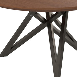 HomeRoots 47" Modern Round Dining Table with Brown Wood Top & Gray Stainless Steel Cross-Leg Base, Seats 6 555149