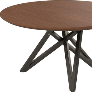 HomeRoots 47" Modern Round Dining Table with Brown Wood Top & Gray Stainless Steel Cross-Leg Base, Seats 6 555149