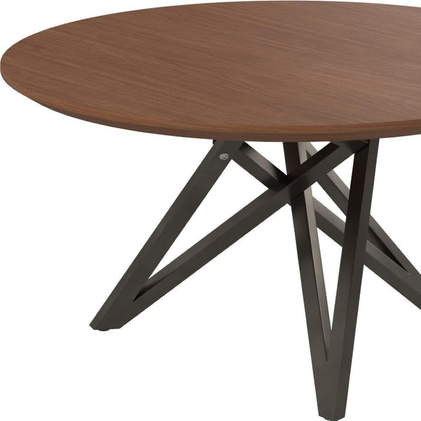 HomeRoots 47" Modern Round Dining Table with Brown Wood Top & Gray Stainless Steel Cross-Leg Base, Seats 6 555149