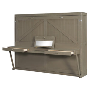 English Elm Queen Murphy Bed Cabinet with Vanity Desk Hydraulic Lift Mirror Distressed Finish Gray LP000766AAE-1
