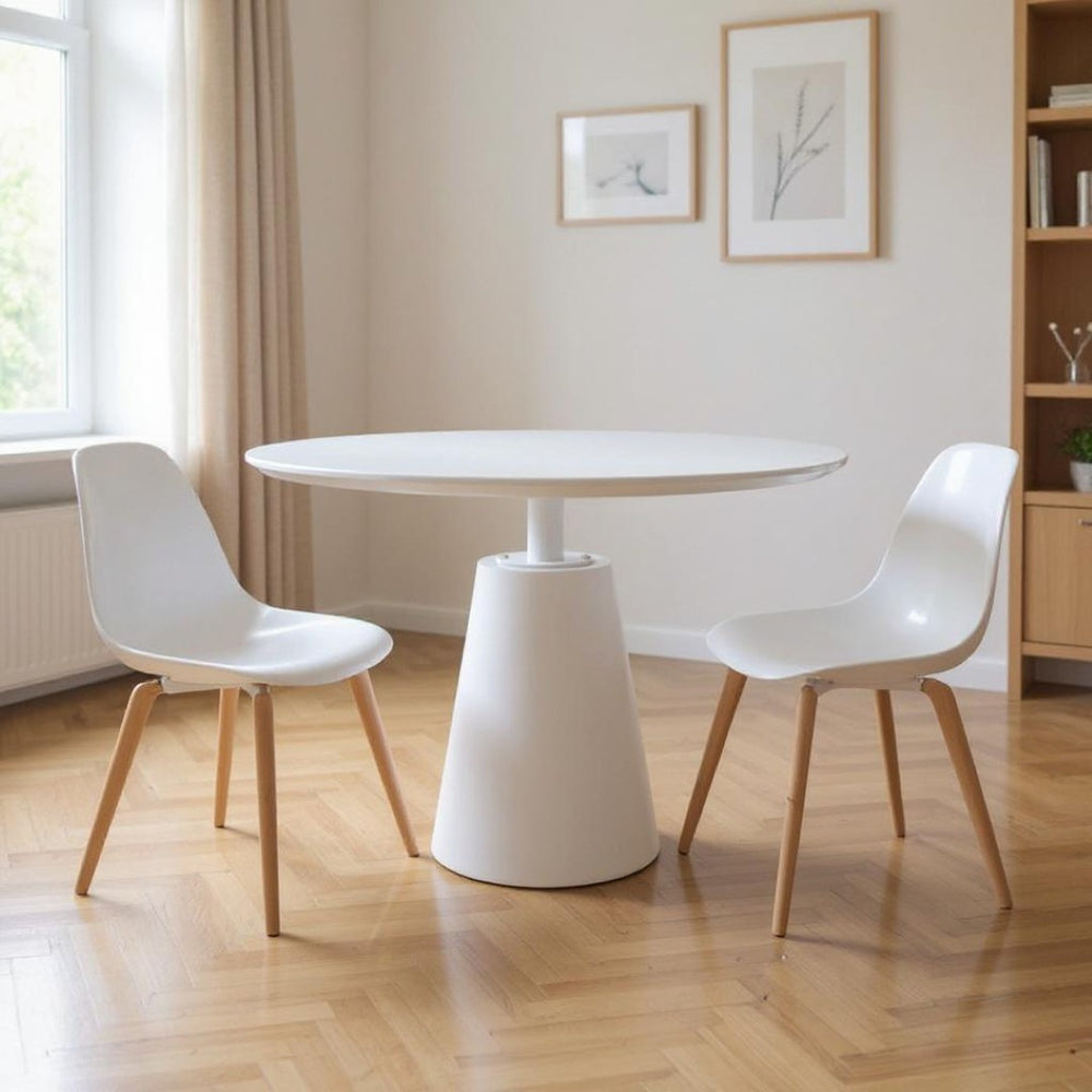HomeRoots 42" Modern White Round Pedestal Dining Table with Glossy Finish - Perfect for 6, Stylish & Versatile 555150