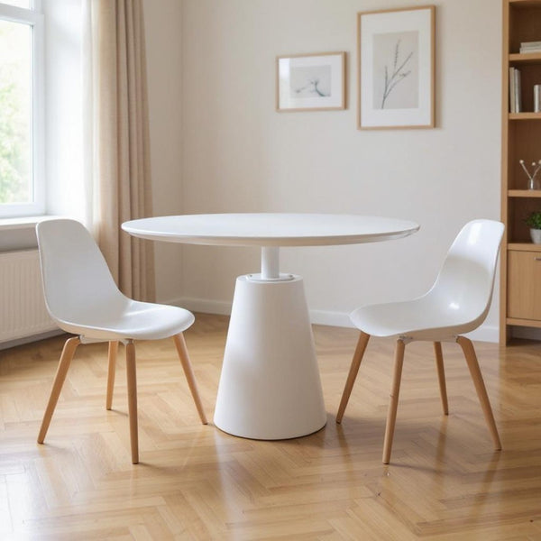 HomeRoots 42" Modern White Round Pedestal Dining Table with Glossy Finish - Perfect for 6, Stylish & Versatile 555150