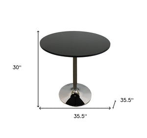 HomeRoots 36" Stylish Black and Silver Round Dining Table with Metal Pedestal Base - Seats 6, Modern Design 555151