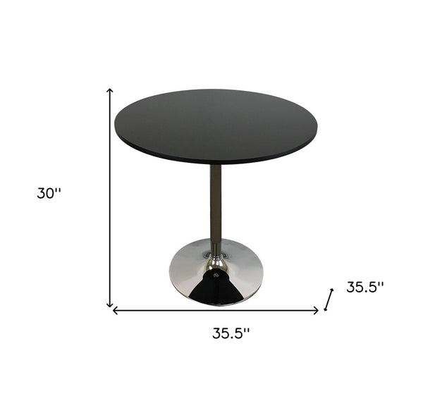 HomeRoots 36" Stylish Black and Silver Round Dining Table with Metal Pedestal Base - Seats 6, Modern Design 555151