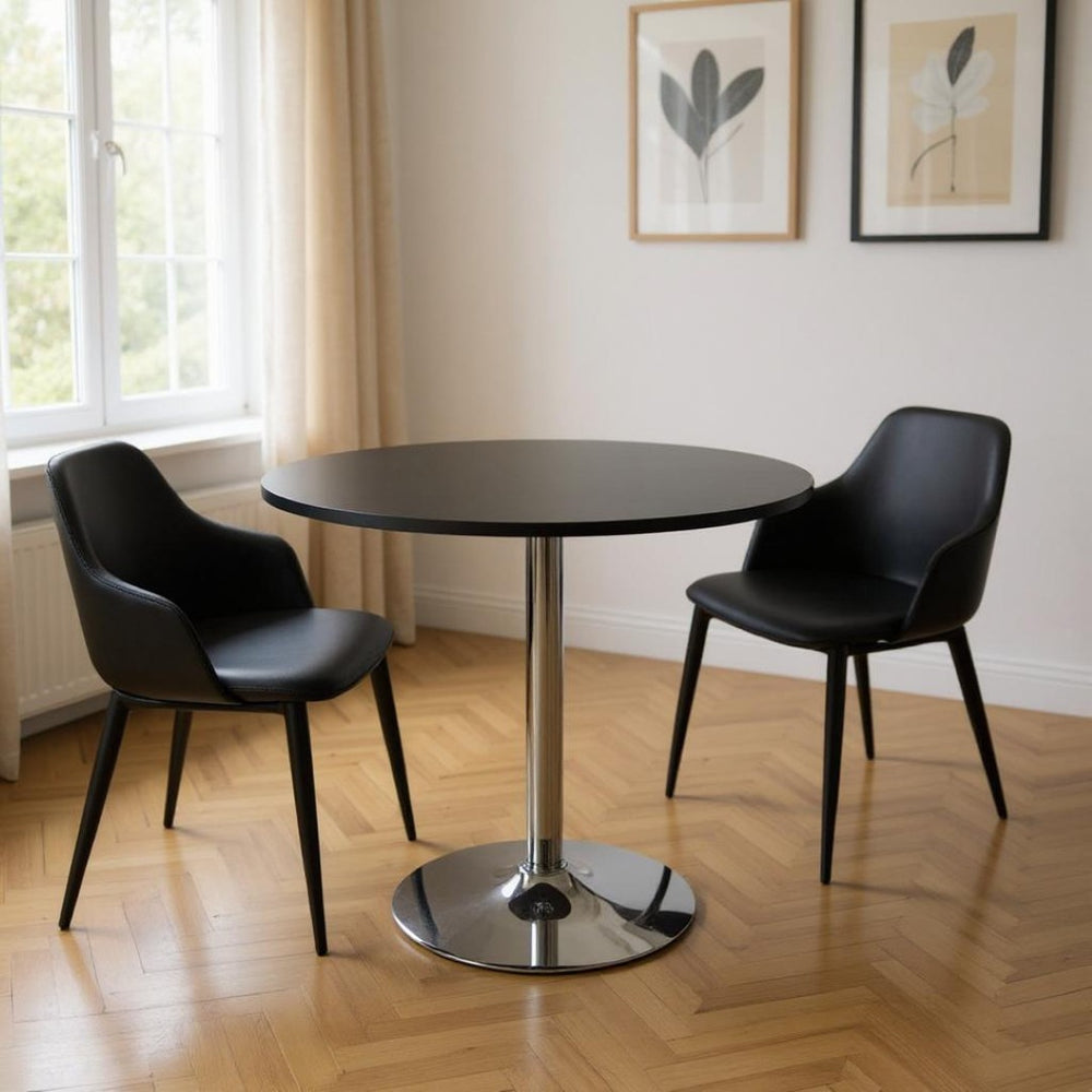 HomeRoots 36" Stylish Black and Silver Round Dining Table with Metal Pedestal Base - Seats 6, Modern Design 555151