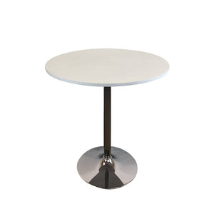 HomeRoots 36" Modern White and Silver Round Dining Table with Pedestal Base – Stylish, Space-Saving Design! 555152