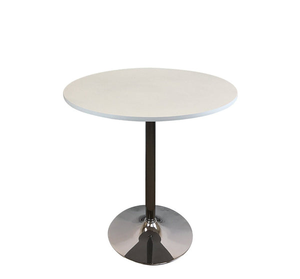 HomeRoots 36" Modern White and Silver Round Dining Table with Pedestal Base – Stylish, Space-Saving Design! 555152