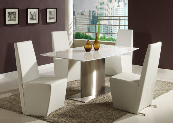 HomeRoots 63" White Marble & Silver Metal Pedestal Dining Table - Modern Design for Family Gatherings & More 555153