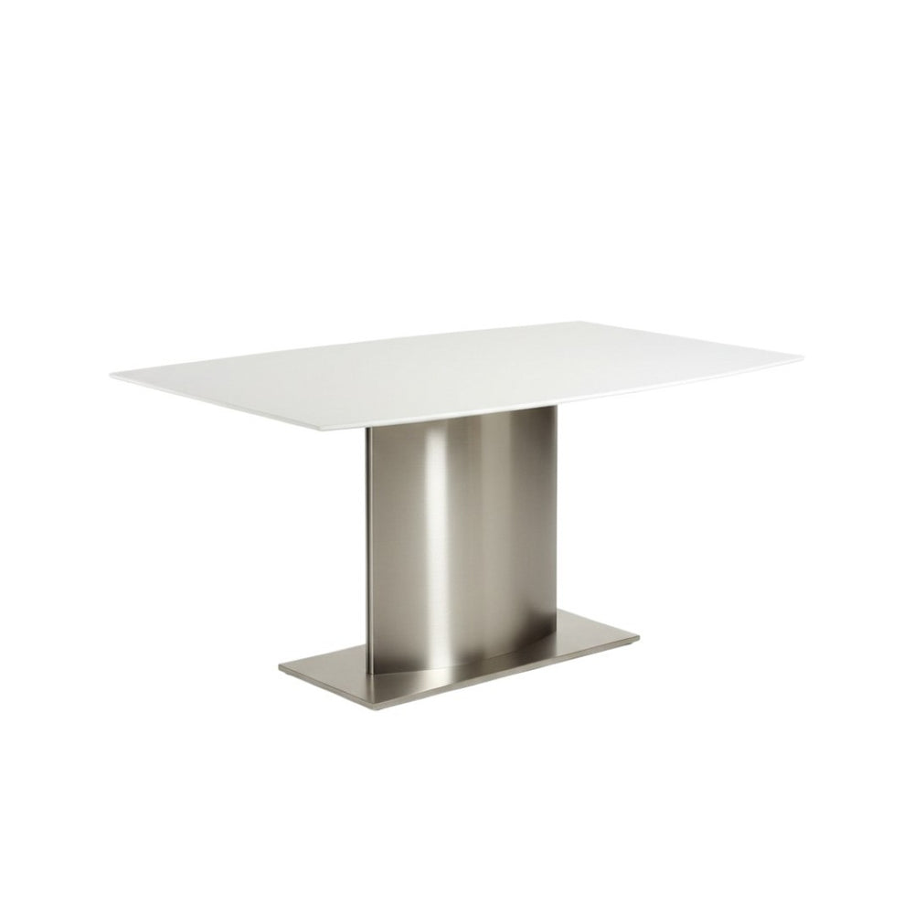 HomeRoots 63" White Marble & Silver Metal Pedestal Dining Table - Modern Design for Family Gatherings & More 555153